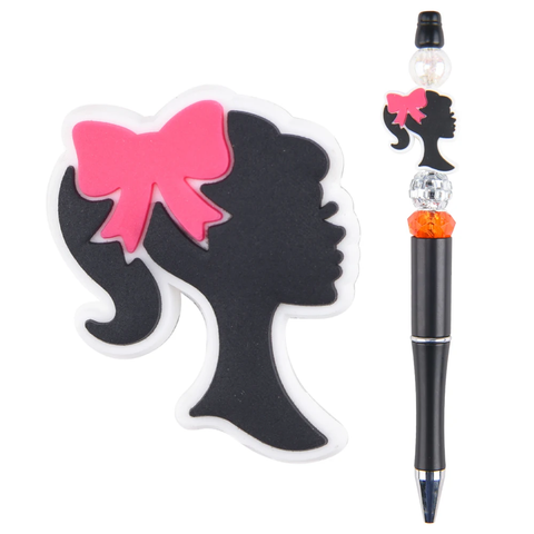 Ponytail Girl Silhouette w/Pink Bow Focal Bead