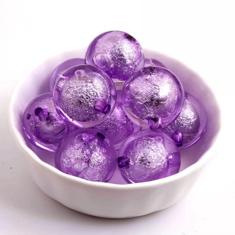 20mm Acrylic Bubblegum Beads ~ PURPLE Silver Foil Rounds