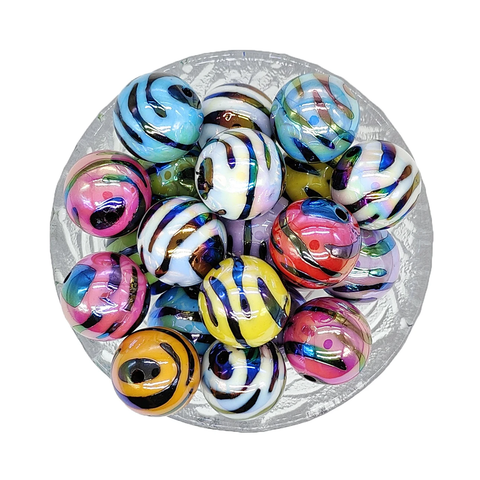 Bubblegum 20mm Bead Mix ~ UV Colorful Zebra Rounds