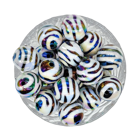 Bubblegum 20mm Bead Mix ~ UV Zebra Rounds