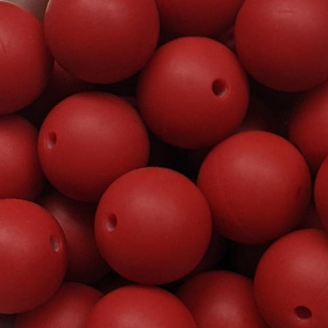 15mm Round Silicone Beads ~ Barn Red