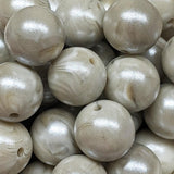 15mm Round Opal Silicone Beads ~ Marble Grey