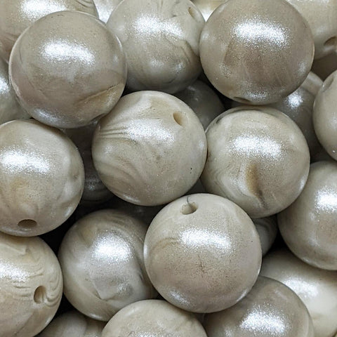 15mm Round Opal Silicone Beads ~ Marble Grey