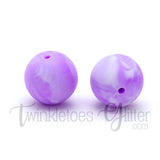 15mm Round Silicone Beads ~ Marble Purple