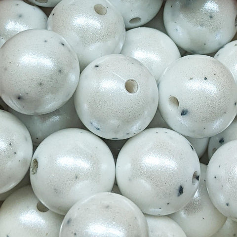 15mm Round Opal Silicone Beads ~ White Granite