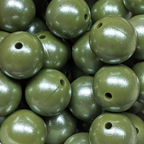15mm Round Opal Silicone Beads ~ Olive Green