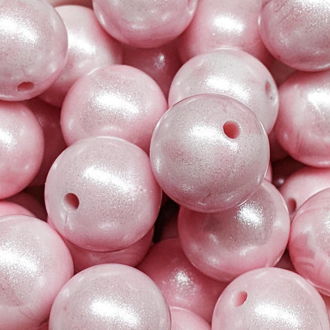 15mm Round Opal Silicone Beads ~ Marble Pink