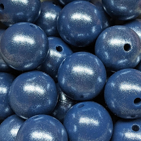 15mm Round Opal Silicone Beads ~ Denim Blue