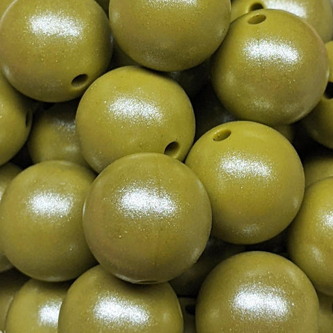 15mm Round Opal Silicone Beads ~ Light Olive