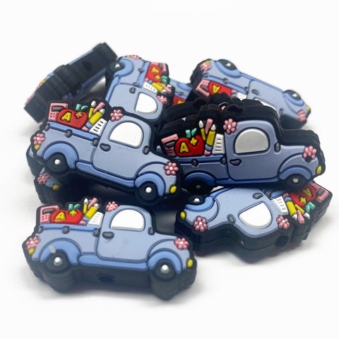 Truck w/School Supplies Silicone Focal Bead  ~ 2 Colors