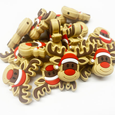 Reindeer w/Santa Hat Silicone Focal Bead