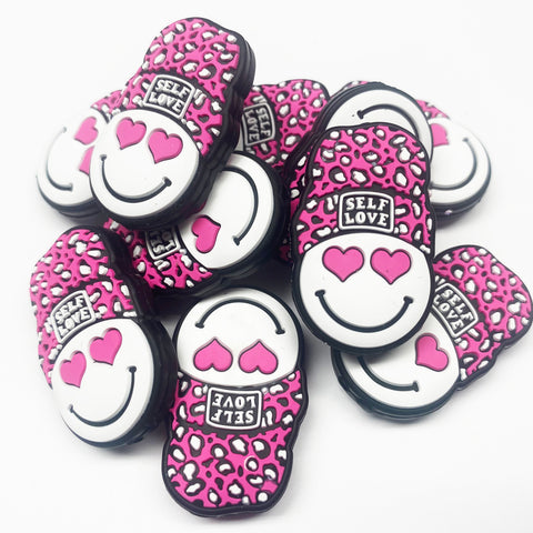 Self Love Smile'y w/Heart Eyes and Animal Print Beanie Silicone Focal Bead ~ 3 Colors