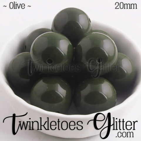 20mm Solid Acrylic Beads ~ Olive