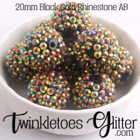 Bubblegum 20mm Bead Mix ~ AB Black Gold Rhinestone