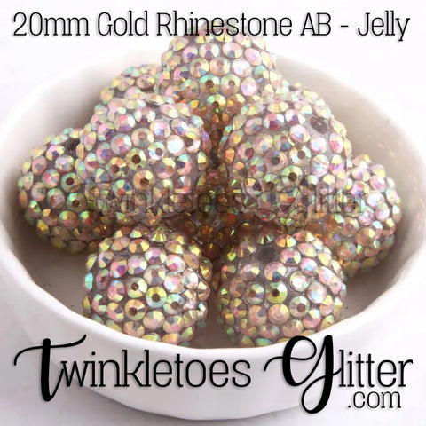 Bubblegum 20mm Bead Mix ~ AB Jelly Gold Rhinestone