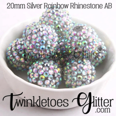 Bubblegum 20mm Bead Mix ~ AB Silver Rainbow Rhinestone