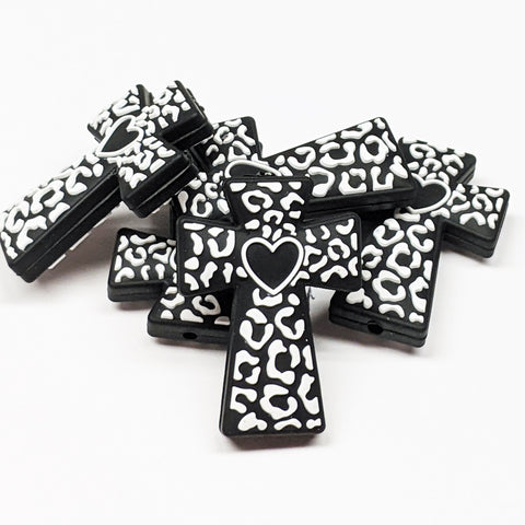 Animal Print Cross Silicone Focal Bead