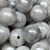 15mm Round Opal Silicone Beads ~ Marble White