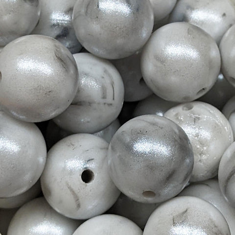 15mm Round Opal Silicone Beads ~ Marble White