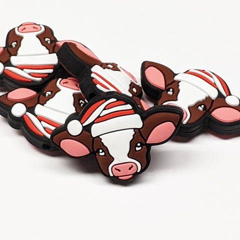 Baby Cow w/Striped Elf Hat Silicone Focal Bead