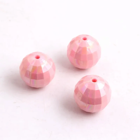 20mm Acrylic Bubblegum Beads ~ Ballerina Pink AB Faceted Opaque Rounds