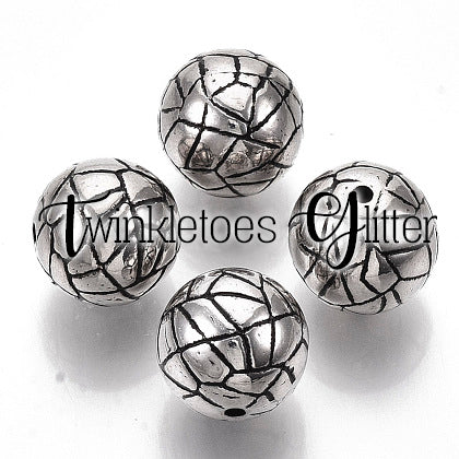 Large Hole Antique Silver Acrylic Bead, Textured