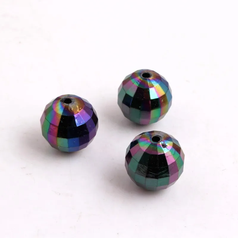 20mm Acrylic Bubblegum Beads ~ Black Ice AB Faceted Opaque Rounds