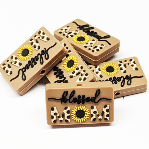 Blessed Mom on Brown Silicone Focal Bead