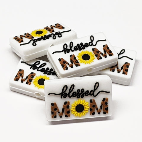 Blessed Mom on White Silicone Focal Bead