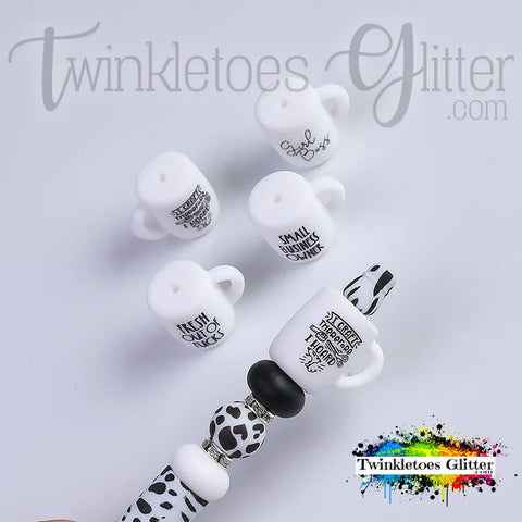 Coffee Cup w/Saying Silicone Focal Bead ~ 9 Styles