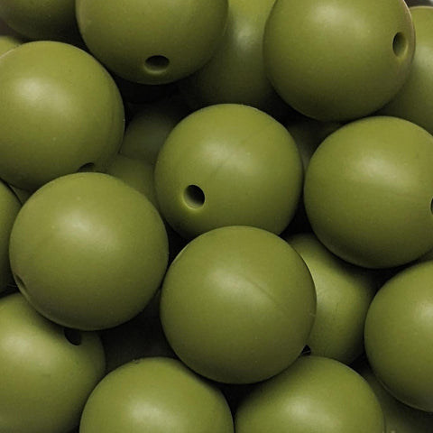15mm Round Silicone Beads ~ Olive Green