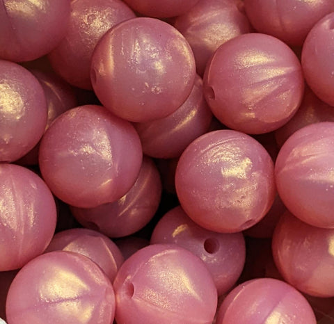 15mm Round Silicone Beads ~ Pearl Rose Pink