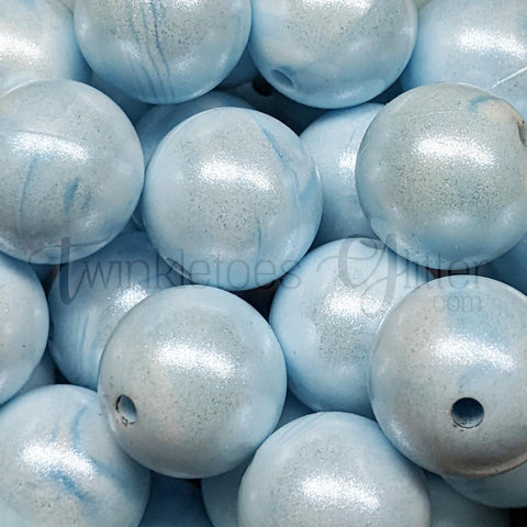 15mm Round Opal Silicone Beads ~ Marble Blue