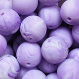 15mm Round Silicone Beads ~ Marble Purple