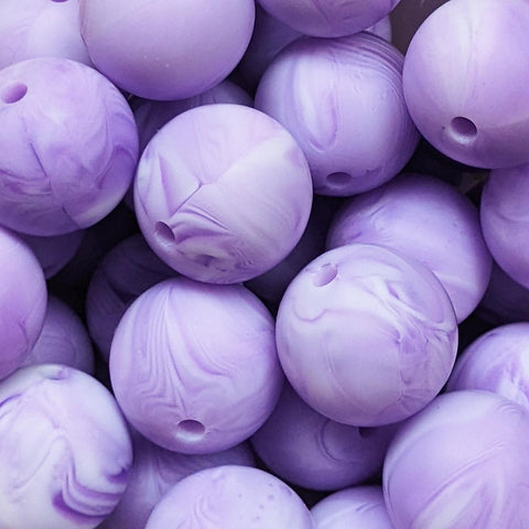 15mm Round Silicone Beads ~ Marble Purple