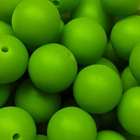 15mm Round Silicone Beads ~ Pea Green