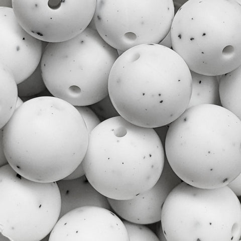 15mm Round Silicone Beads ~ White Granite