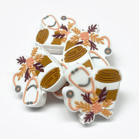 Coffee and Stethoscope, Fall Colors Silicone Focal Bead