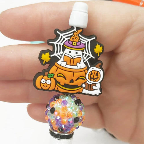 Ghost in Pumpkin w/Book Silicone Focal Bead