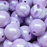 15mm Round Opal Silicone Beads ~ Marble Purple