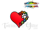 Heart w/Colored Paws Silicone Focal Bead