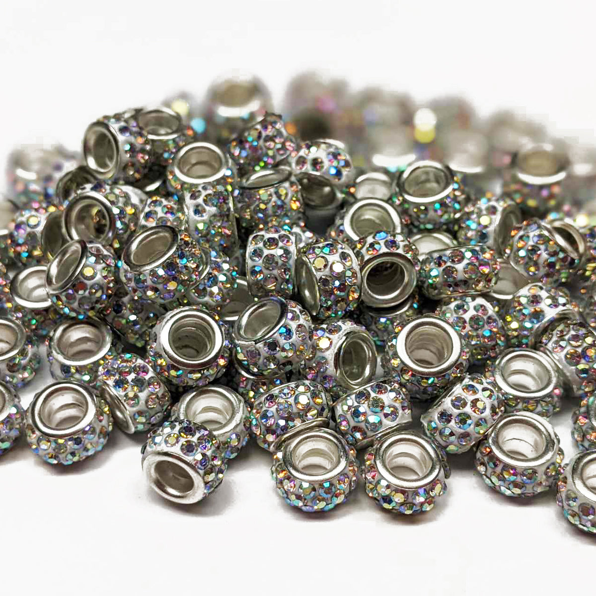Large Hole Pave Style Rhinestone Rondelle Spacer Beads ~ 18 colors ...