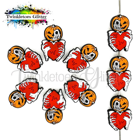 Skeleton Pumpkin w/Heart Silicone Focal Bead