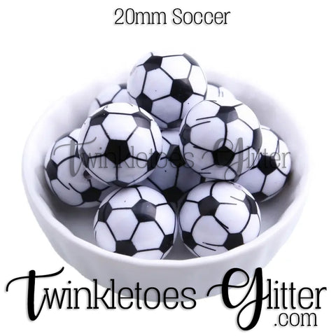 Bubblegum 20mm Printed Bead ~ Soccer