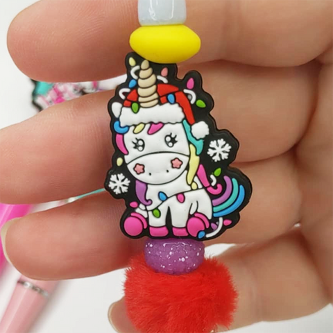 Unicorn Wrapped in Christmas Lights Silicone Focal Bead