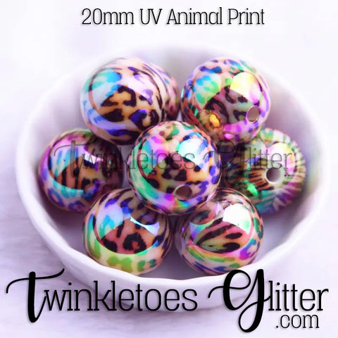 Bubblegum 20mm Bead Mix ~ UV Animal Print