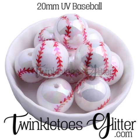 Bubblegum 20mm Printed Bead ~ UV Baseball