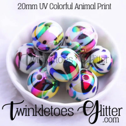 Bubblegum 20mm Bead Mix ~ UV Colorful Animal Print