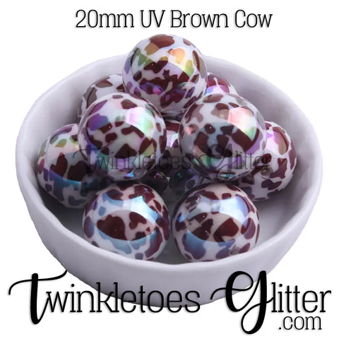 Bubblegum 20mm Bead Mix ~ UV Brown Cow Print