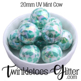 Bubblegum 20mm Bead Mix ~ UV Mint Cow Print